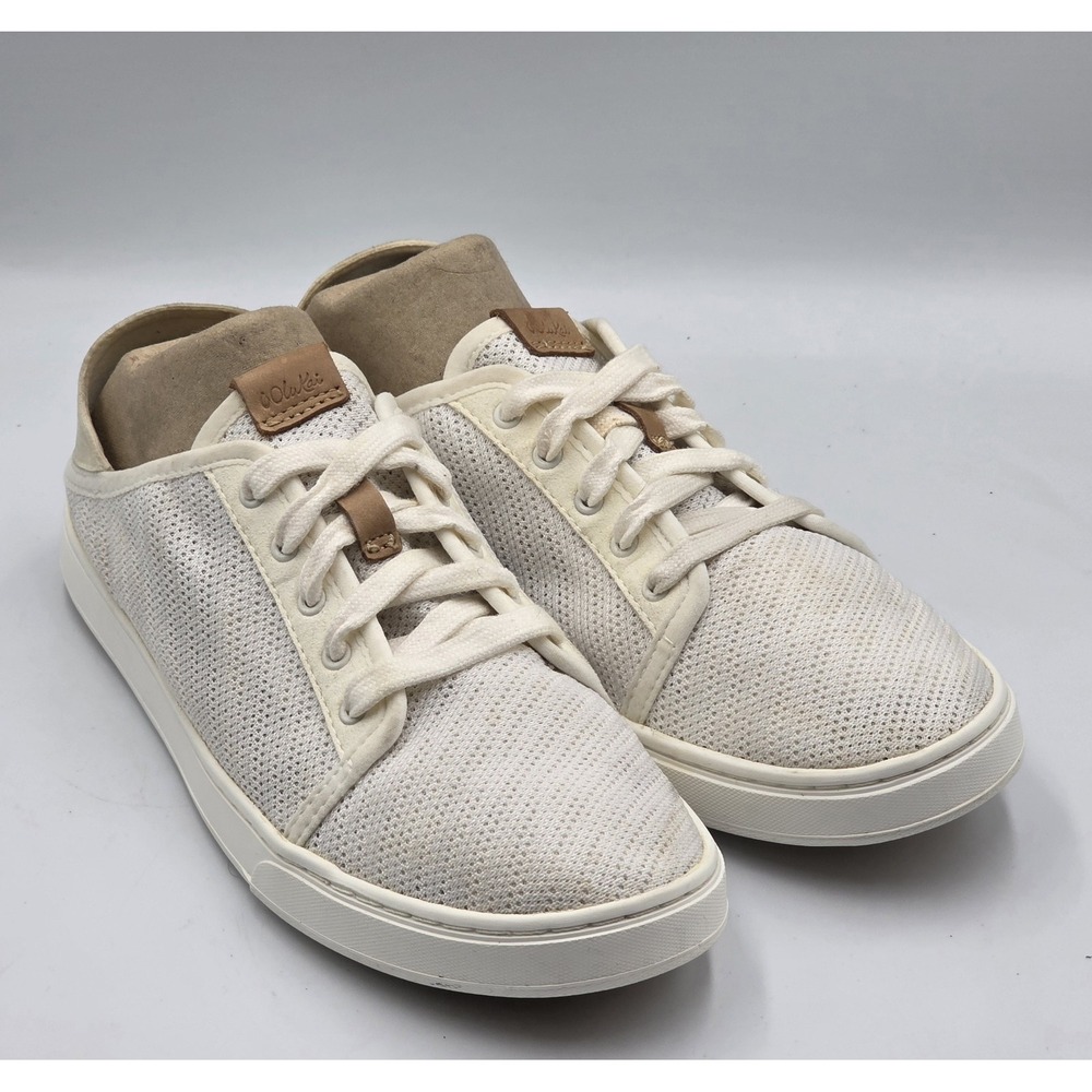 Olukai Pehuea Li Shoes Women's 9 White Knit Low Top Lace Up Casual Sneakers